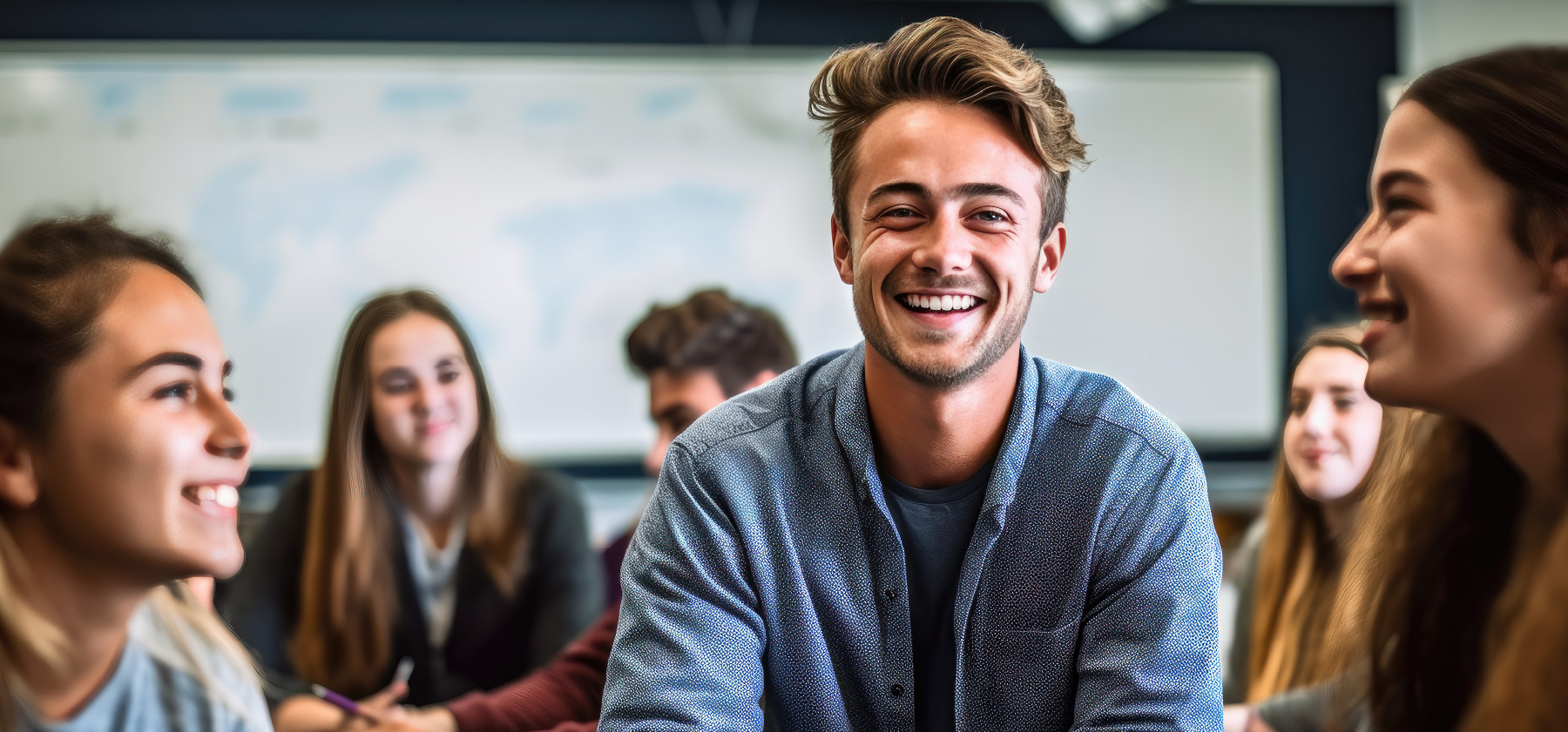 lachende Studenten in einem Kurs